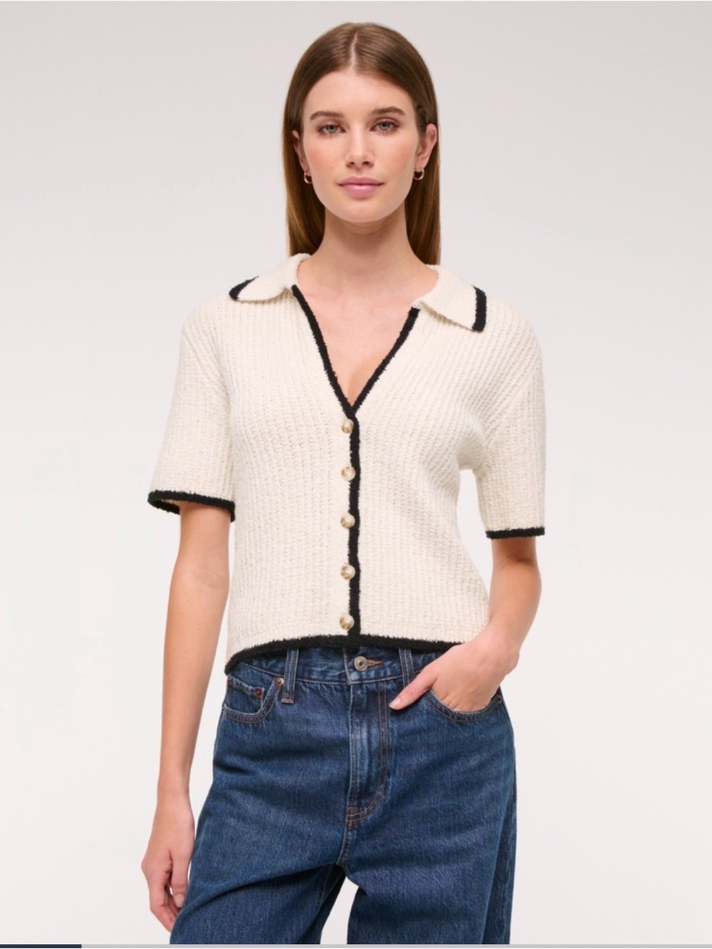 Abercrombie and Fitch Short sleeve crochet-style polo Small
